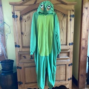Men green dragon dinosaur hooded costume size L